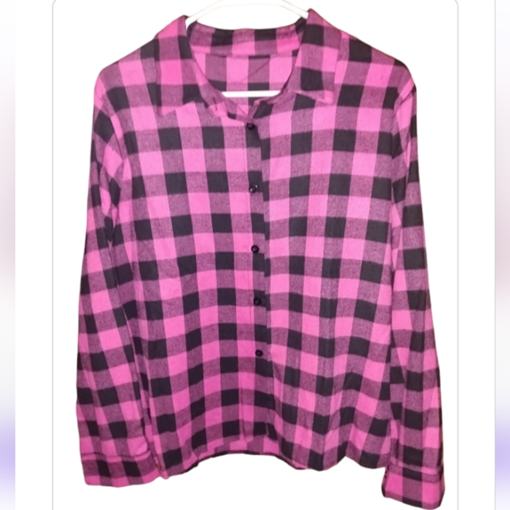 Women's Flannel Shirt Small Checkered Hot Pink & Black NWT - Picture 7 of 7